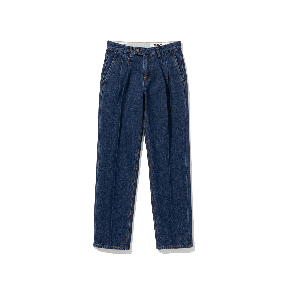 Tailored Straight Two Tuck Denim Pants [D.Blue]