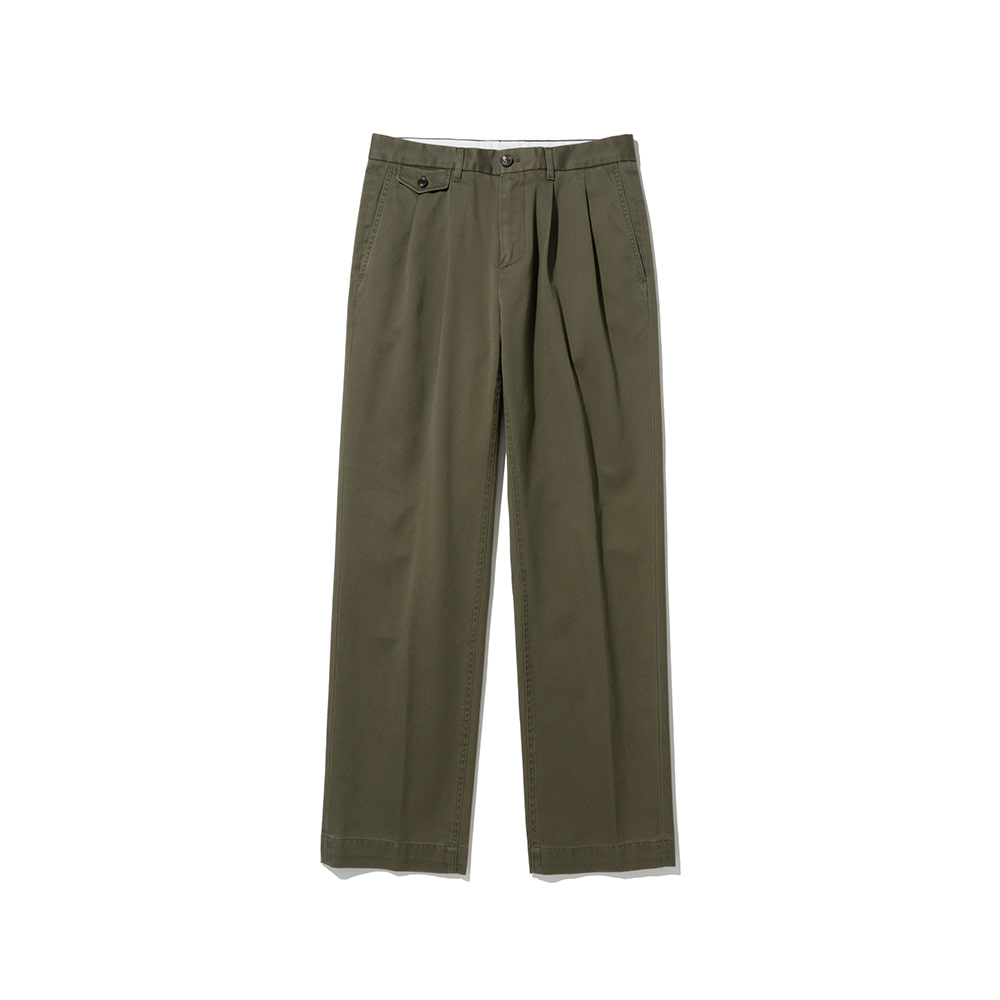 Garment Washed Two Tuck Trousers [Khaki]