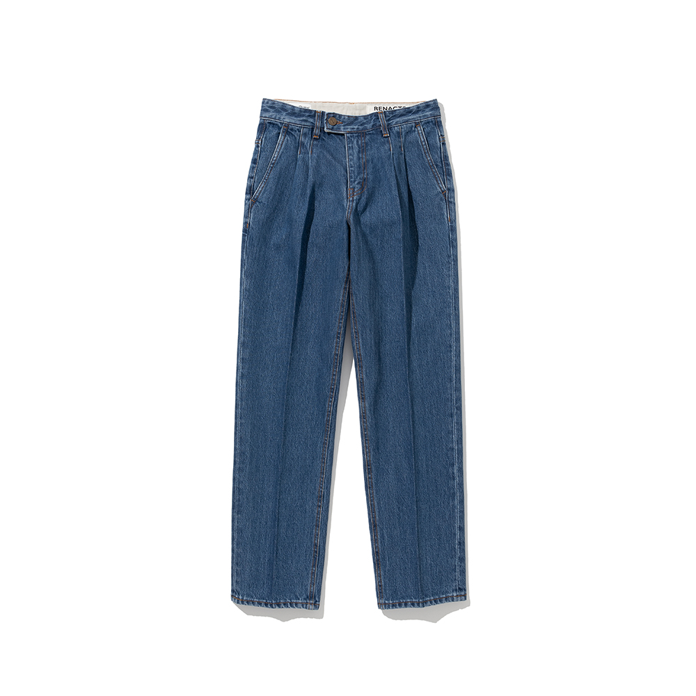 Tailored Straight Two Tuck Denim Pants [M.Blue]